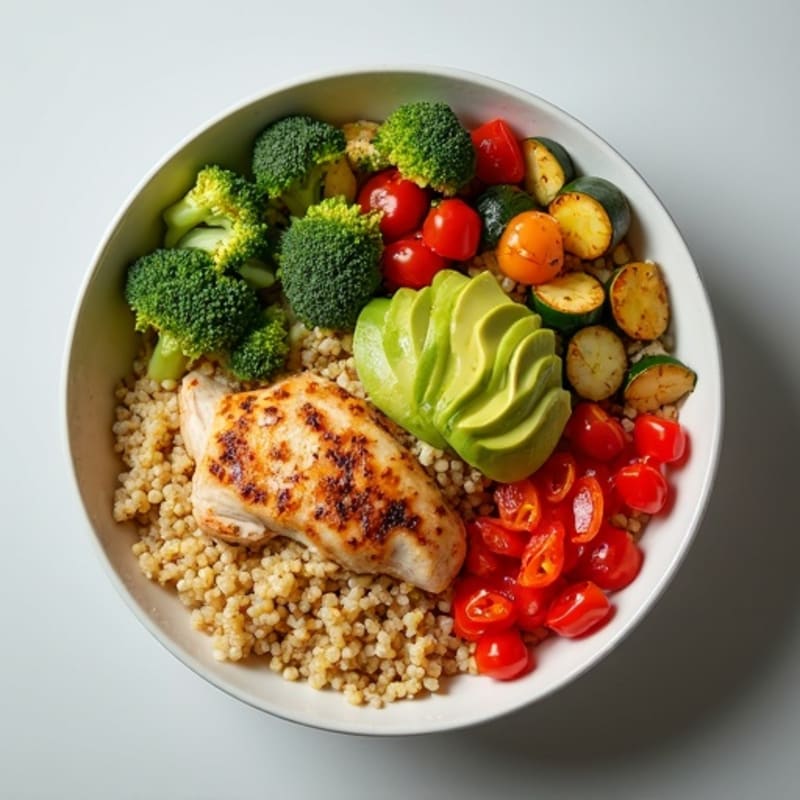 Grilled Chicken Quinoa Power Bowl with Roasted Vegetables