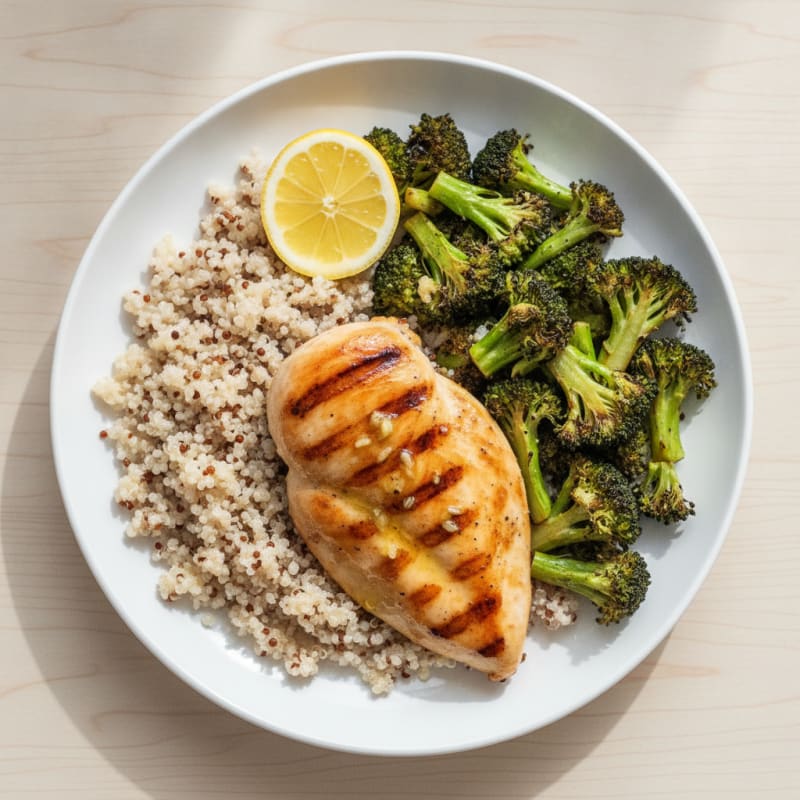 Grilled Chicken Breast with Quinoa and Roasted Broccoli
