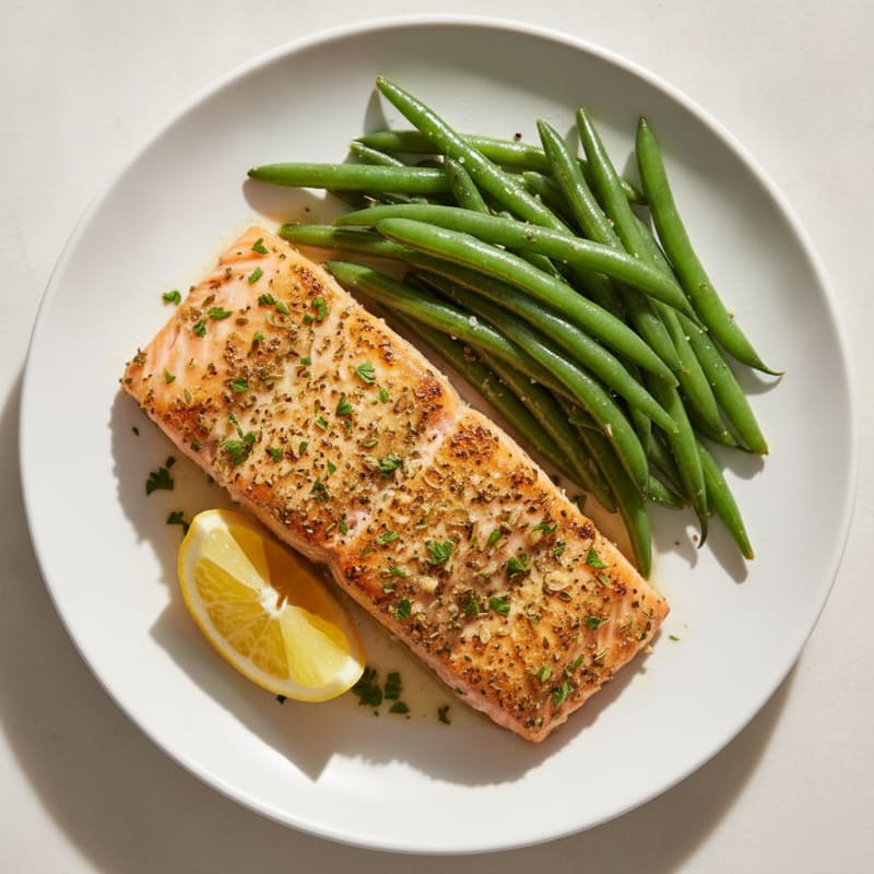 Lemon Herb Roasted Salmon with Green Beans