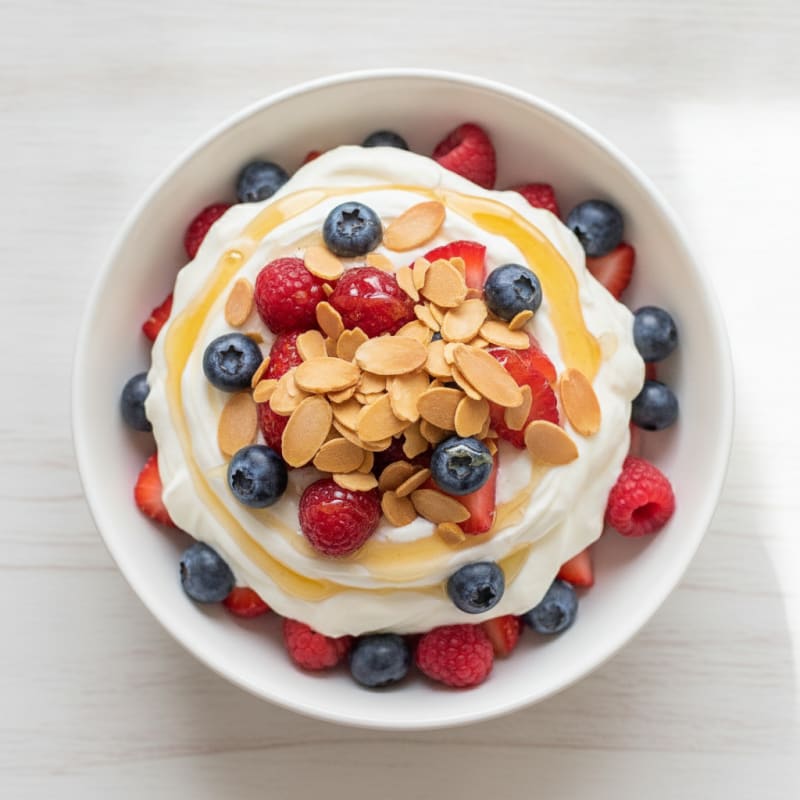 Greek Yogurt Protein Parfait with Mixed Berries and Almonds