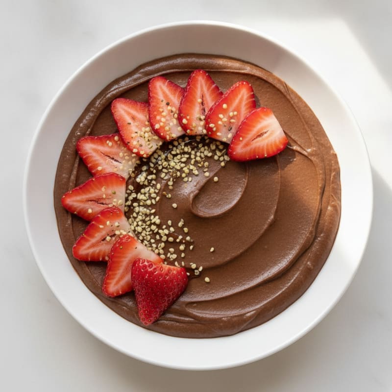 Silky Chocolate Protein Pudding with Sliced Strawberries