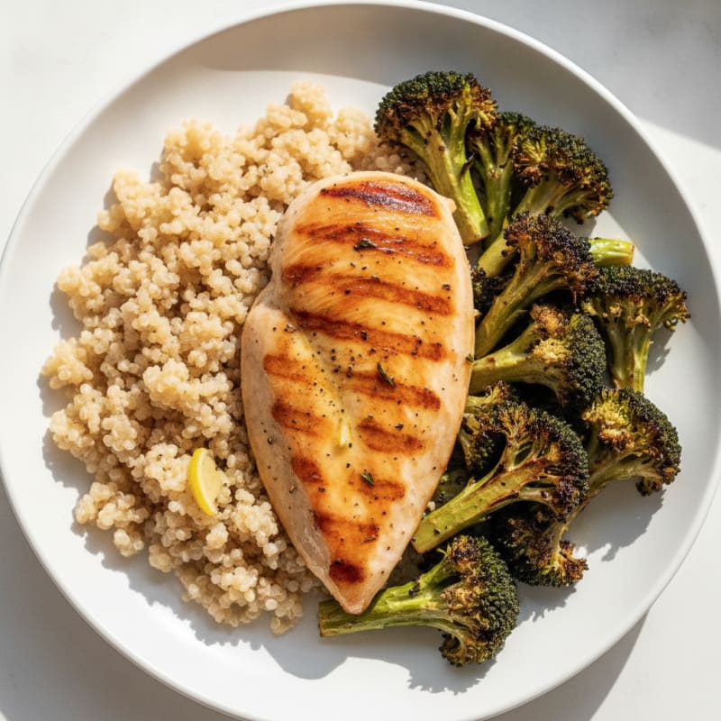 Grilled Chicken Breast with Quinoa and Roasted Broccoli