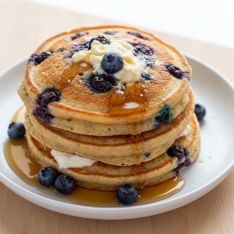 Blueberry Ricotta Pancakes with Maple Syrup