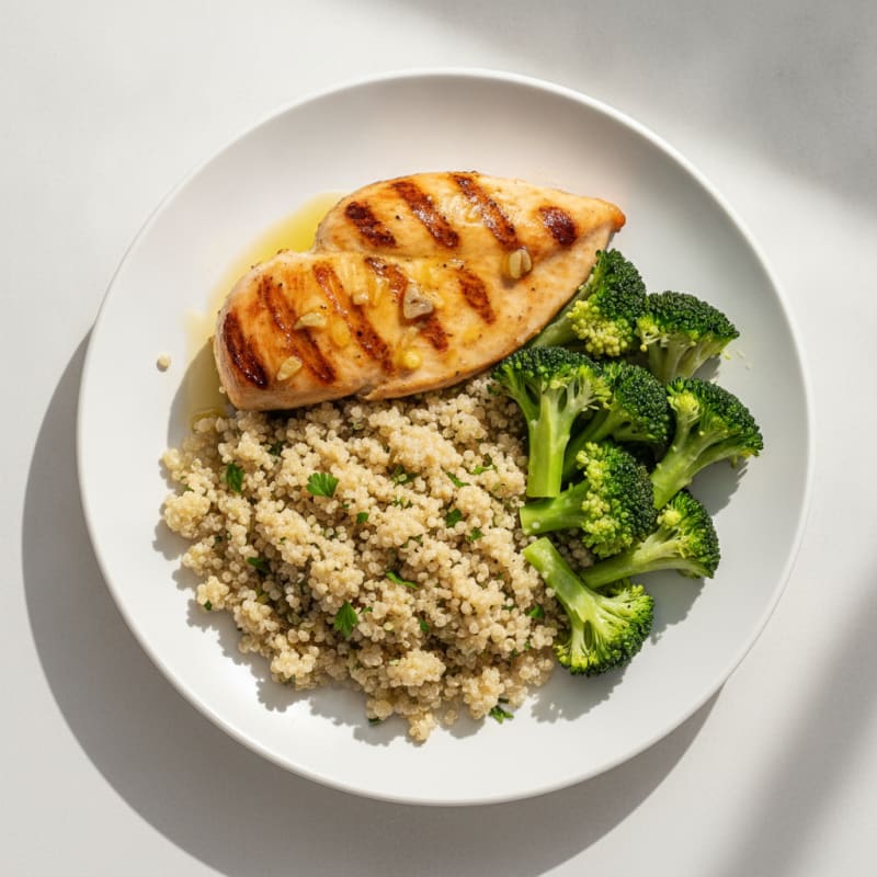 Grilled Chicken Breast with Quinoa and Steamed Broccoli