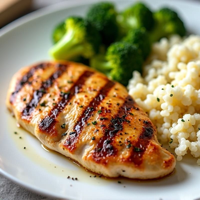Grilled Chicken Breast with Steamed Broccoli and Cauliflower Rice