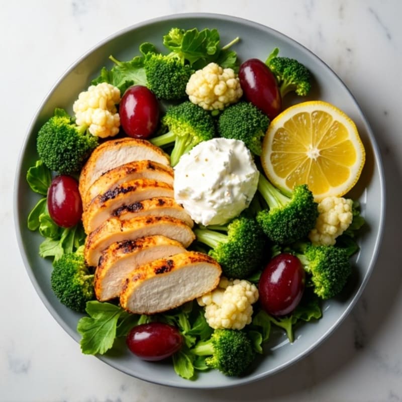 Grilled Chicken Salad with Broccoli, Cauliflower, and Grapes