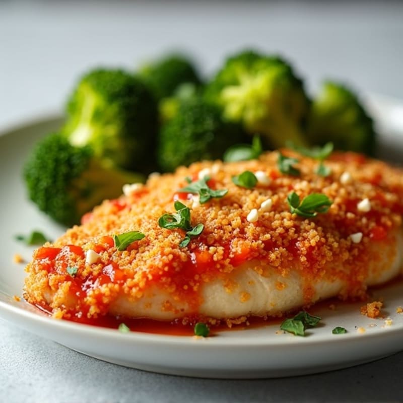 Healthy Crispy Chicken Parmesan with Roasted Broccoli