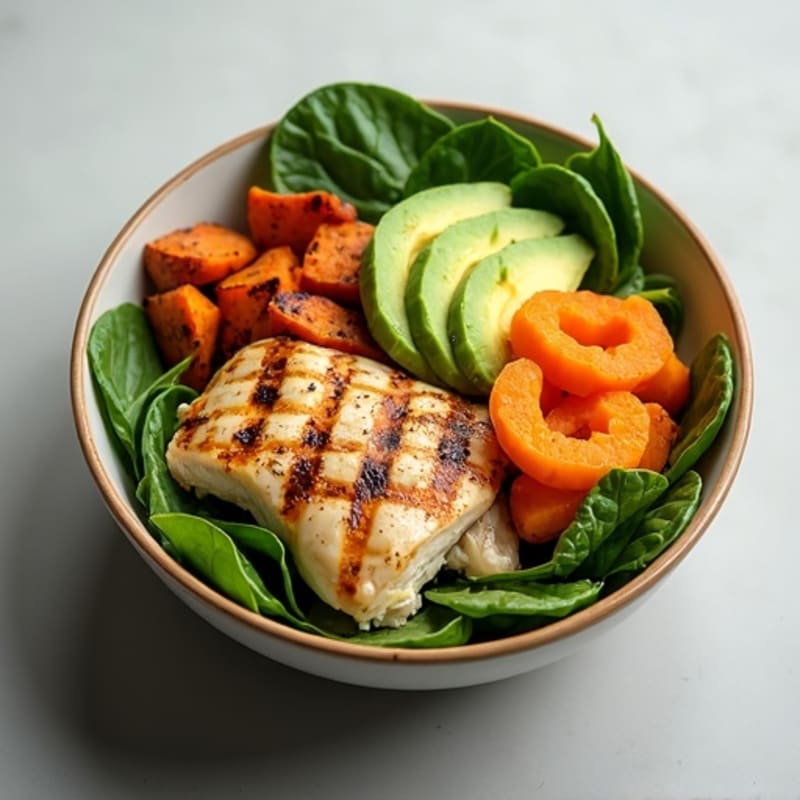 Roasted Sweet Potato and Grilled Chicken Power Bowl