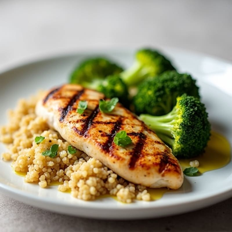 Grilled Chicken Breast with Quinoa and Roasted Broccoli