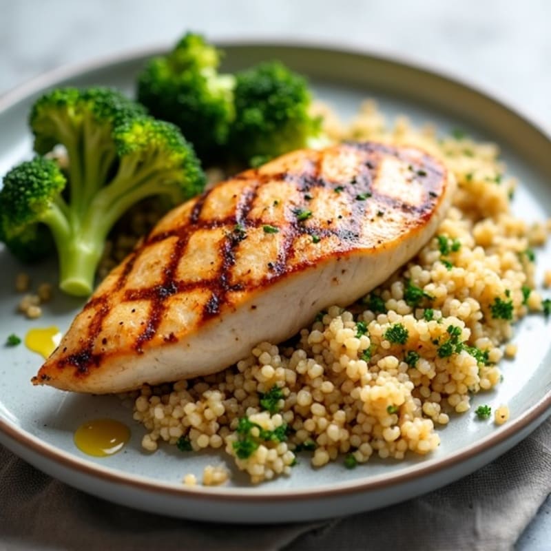 Grilled Chicken Breast with Quinoa and Roasted Broccoli