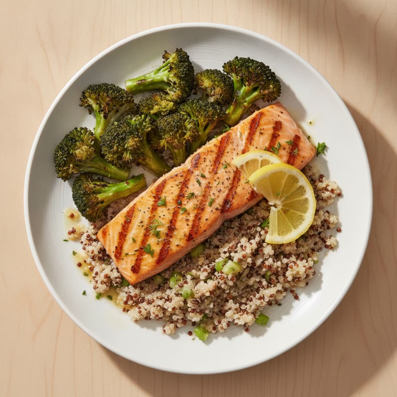 Grilled Salmon with Quinoa and Roasted Broccoli