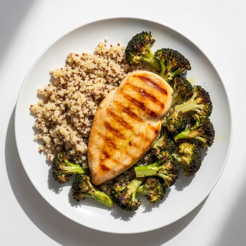 Grilled Chicken Breast with Quinoa and Roasted Broccoli