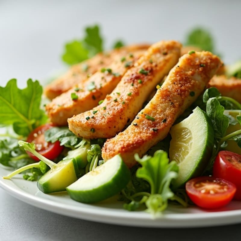 Crispy Chicken Salad with Mixed Greens and Creamy Avocado Dressing
