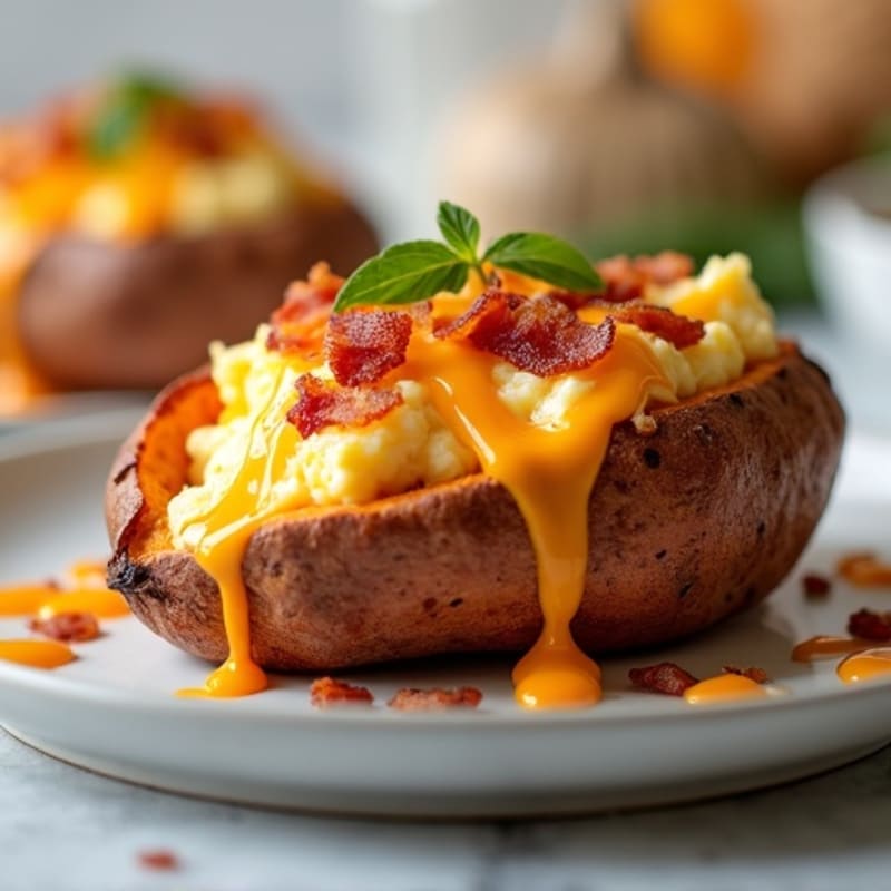 Crispy Baked Sweet Potatoes with Lean Bacon and Creamy Cheddar Filling