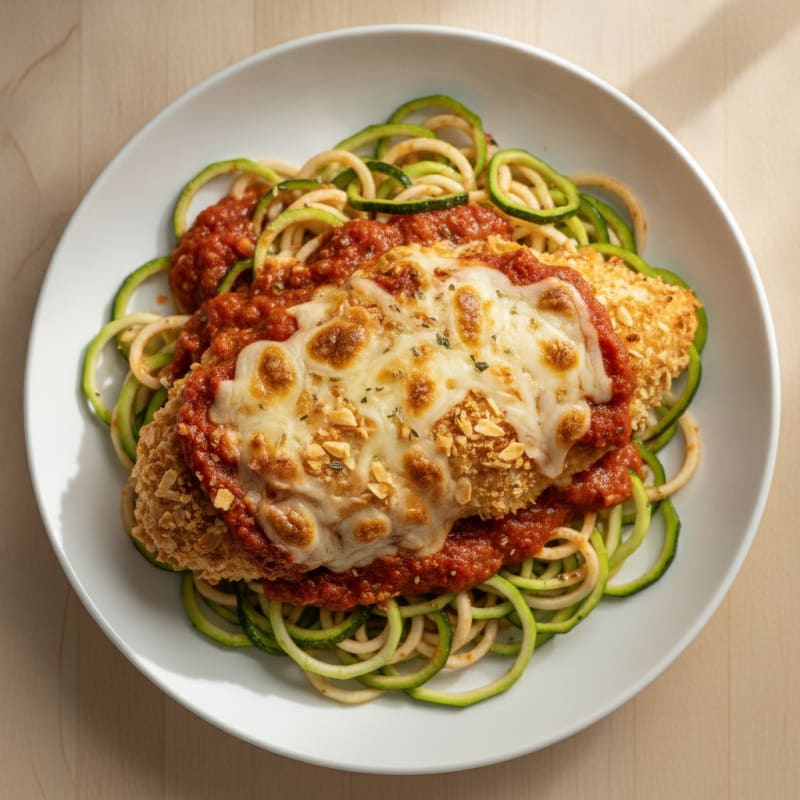 Crispy Chicken Parmesan with Zucchini Noodles