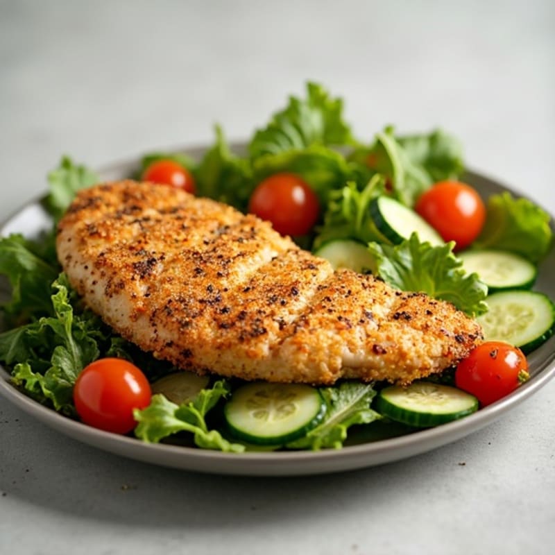 Everything Bagel Crusted Baked Chicken with Crunchy Green Salad