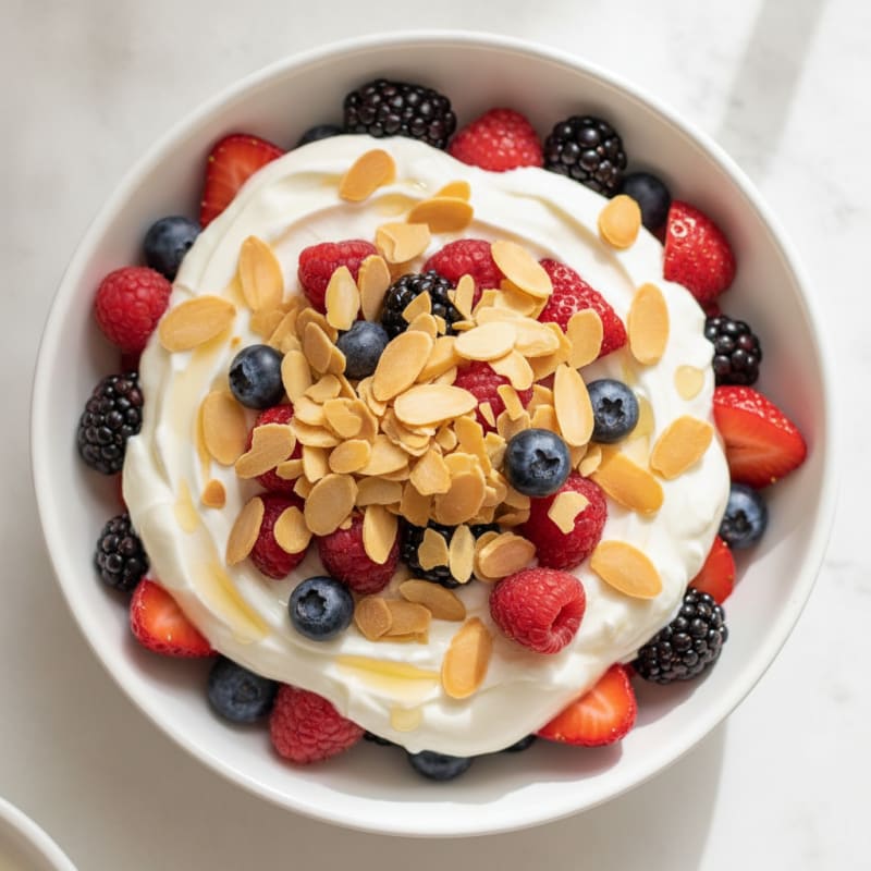 Greek Yogurt Protein Parfait with Mixed Berries and Almonds