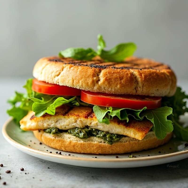 Grilled Pesto Chicken Sandwich with Fresh Greens
