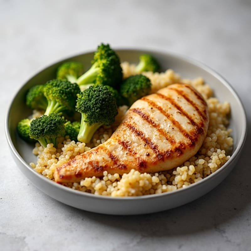 Grilled Chicken Breast with Quinoa and Roasted Broccoli