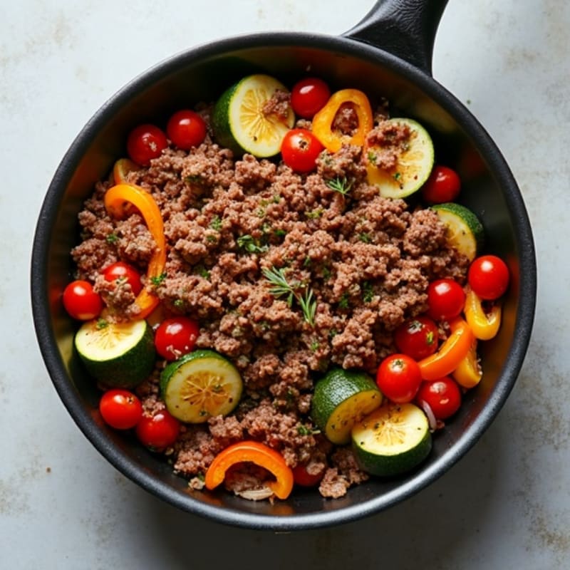 Herb-Seasoned Lean Ground Beef Skillet with Roasted Vegetables