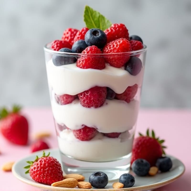 Greek Yogurt Parfait with Mixed Berries and Crunchy Almonds