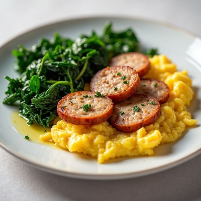 Egg White Scramble with Turkey Sausage and Sautéed Spinach