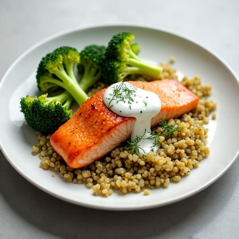 Seared Salmon with Roasted Broccoli and Quinoa