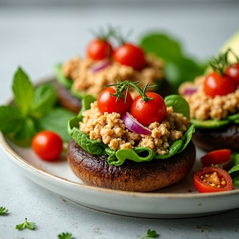 Portobello Mushrooms Stuffed with Savory Lean Ground Turkey and Herbs