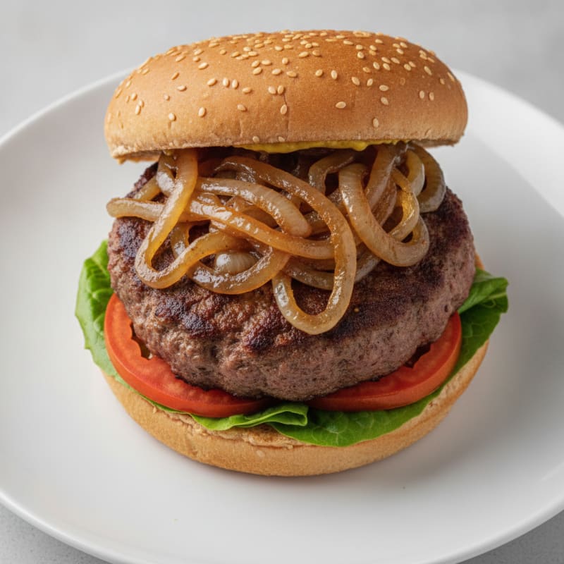 Classic Beef Burger with Caramelized Onions