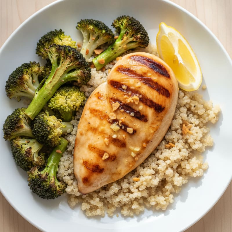 Grilled Chicken Breast with Quinoa and Roasted Broccoli