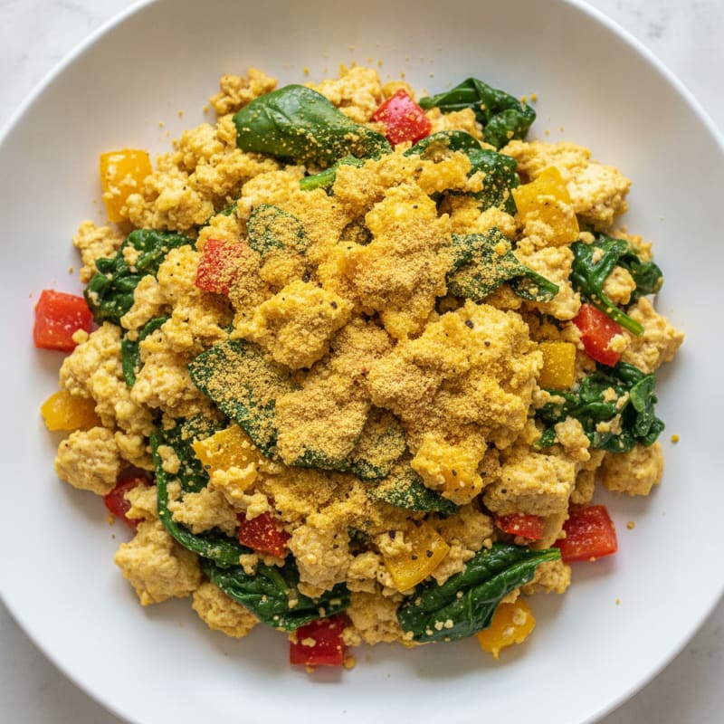 Silken Tofu Scramble with Spinach and Bell Peppers