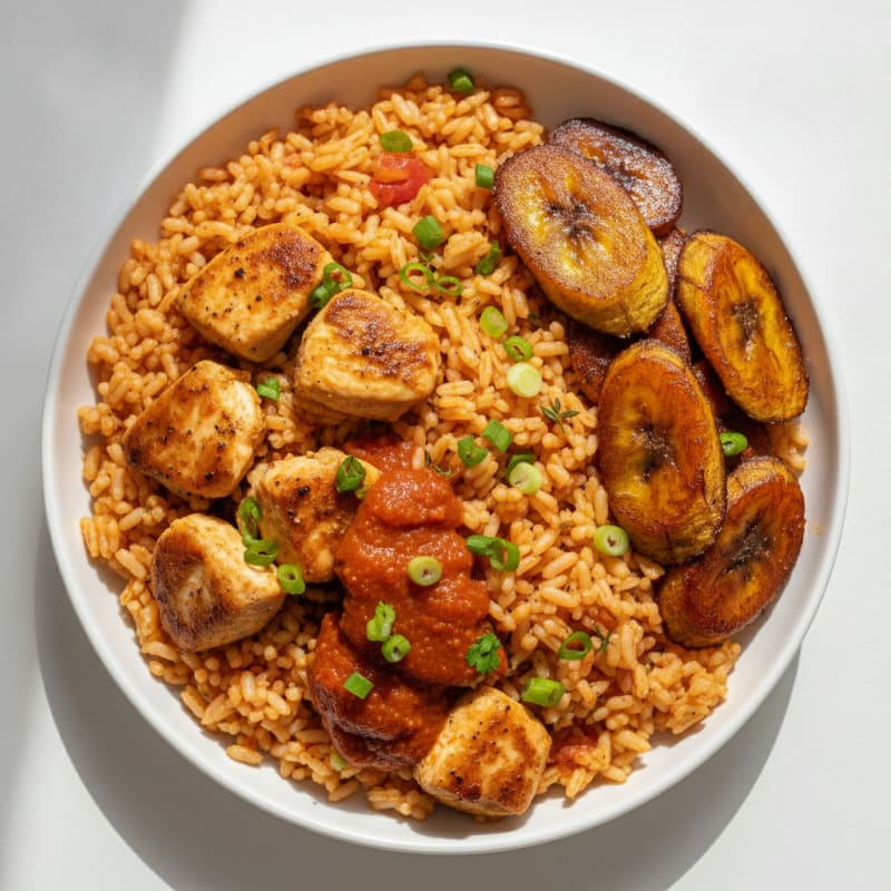 Jollof Rice with Chicken and Plantains