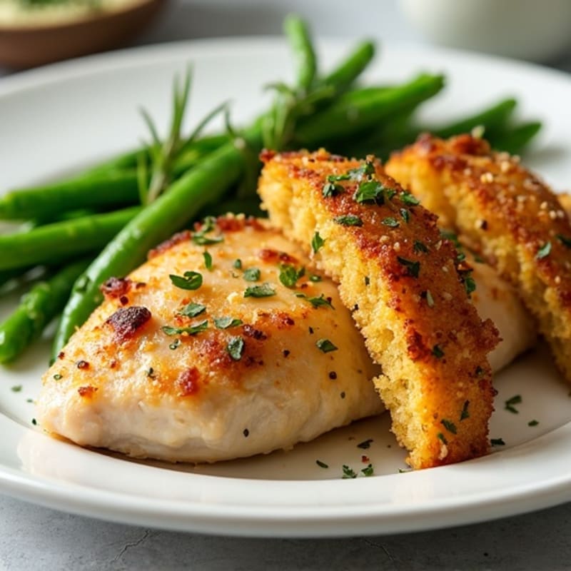 Garlic Herb Roasted Chicken with Crispy Green Bean Fries