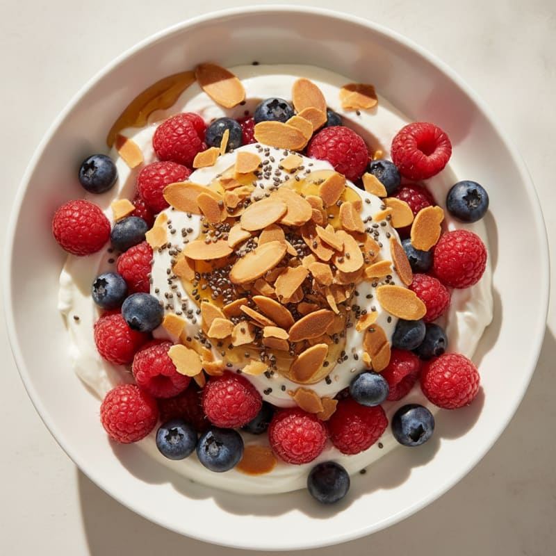 Creamy Greek Yogurt Parfait with Mixed Berries and Almonds