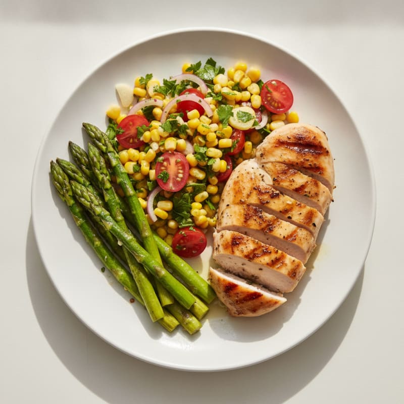 Grilled Chicken Breast with Asparagus and Corn Salad