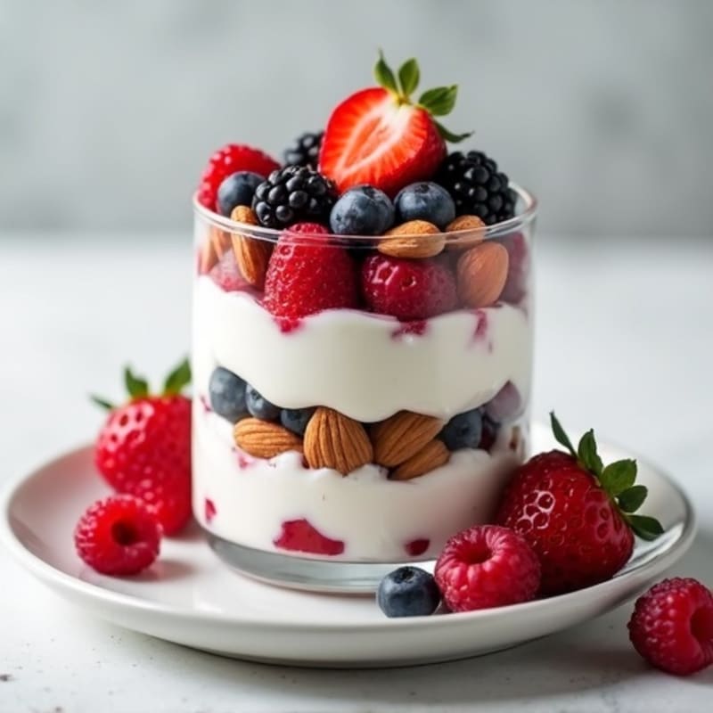 Greek Yogurt Protein Parfait with Mixed Berries and Almonds