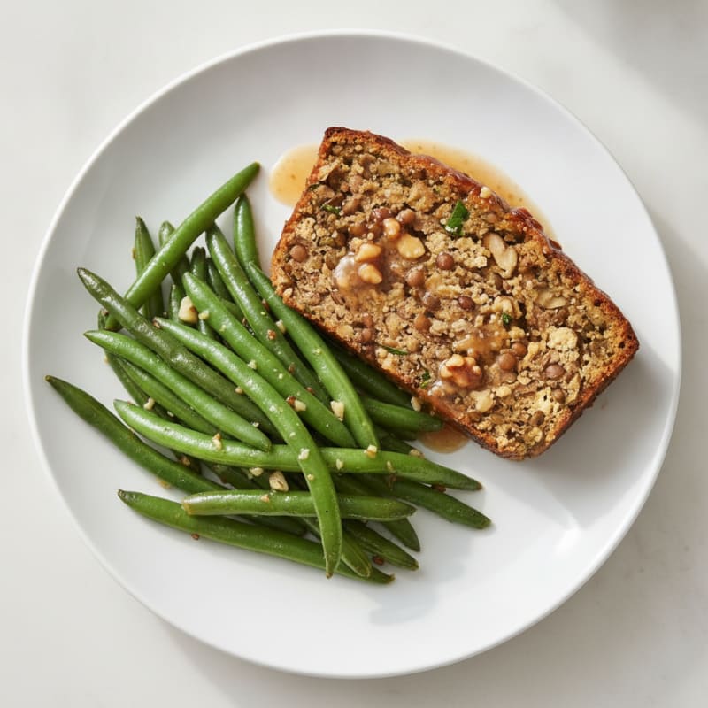 Lentil Walnut Loaf with Garlic Green Beans