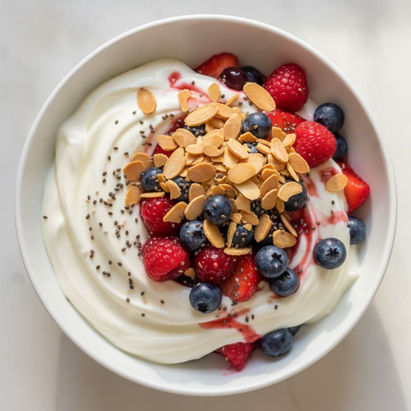 Greek Yogurt Protein Parfait with Mixed Berries and Almonds