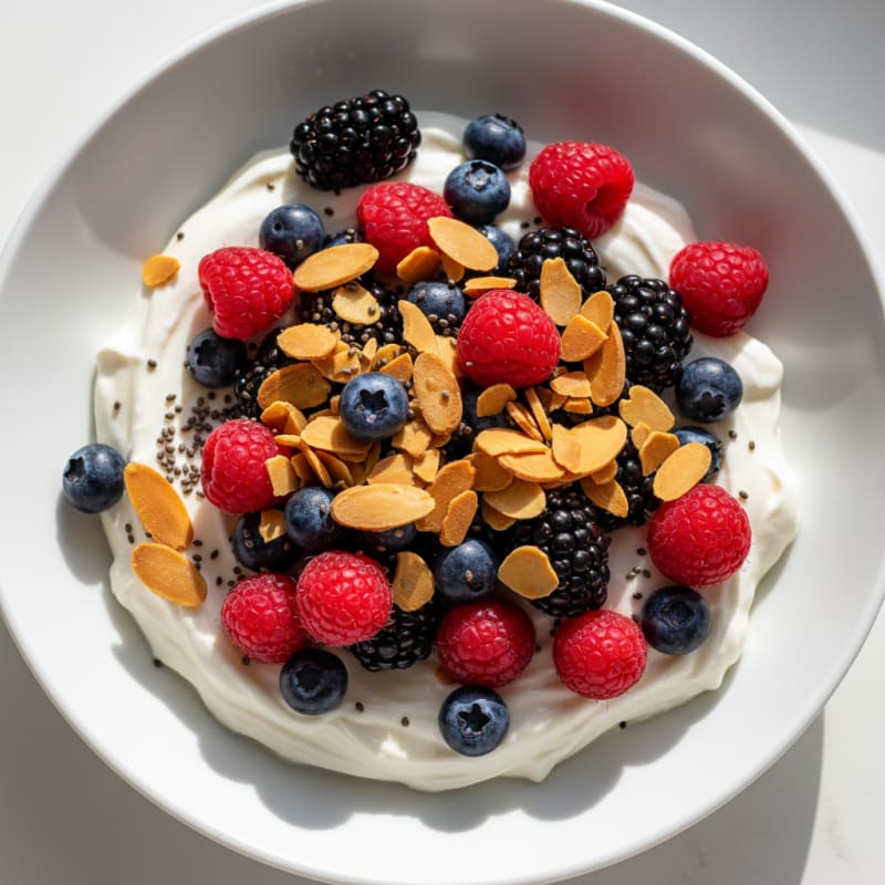 Creamy Greek Yogurt Protein Bowl with Mixed Berries and Almonds