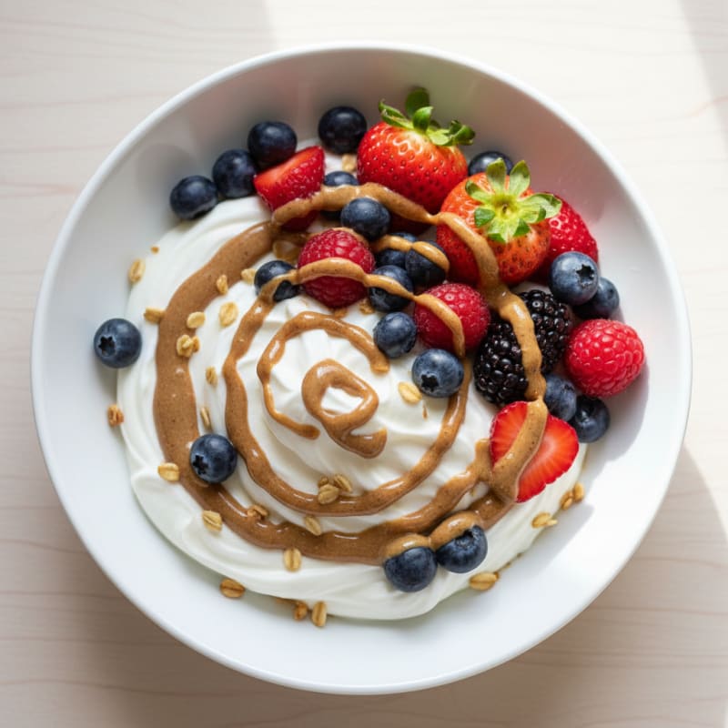 Protein Greek Yogurt Bowl with Mixed Berries and Almond Butter