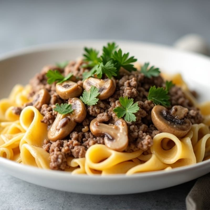 Creamy Lean Beef and Mushroom Skillet with Whole Wheat Egg Noodles