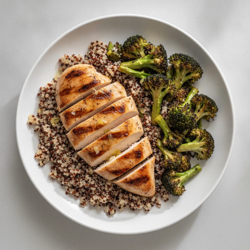 Grilled Chicken Breast with Quinoa and Roasted Broccoli