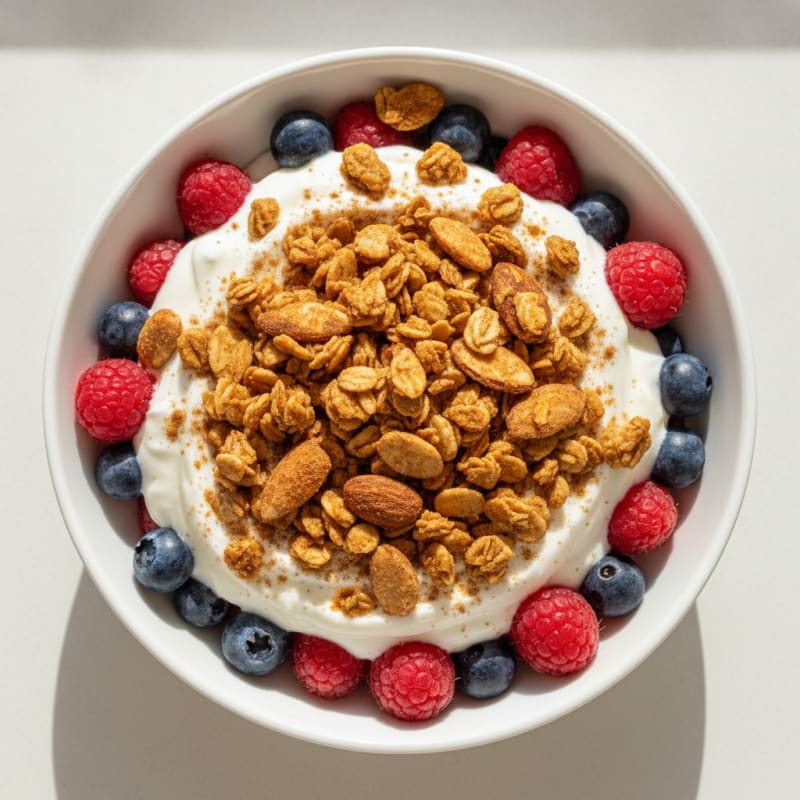 Greek Yogurt Parfait with Mixed Berries and Crunchy Almond Granola