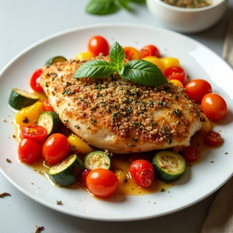 Herb-Crusted Sheet Pan Chicken with Roasted Rainbow Vegetables