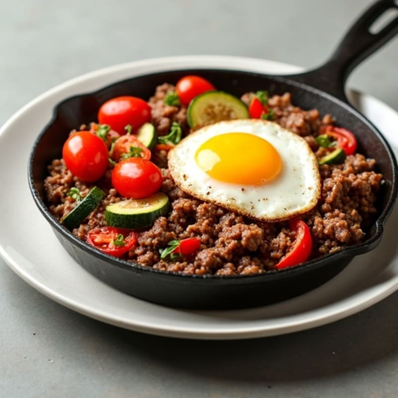 Lean Ground Beef and Roasted Veggie Skillet