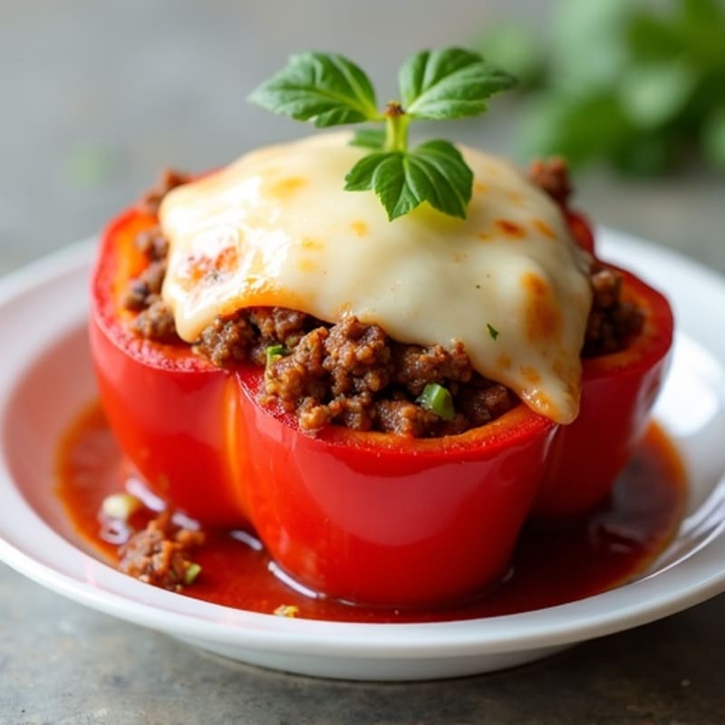 Lean Ground Beef and Turkey Stuffed Bell Peppers with Crispy Mozzarella Topping