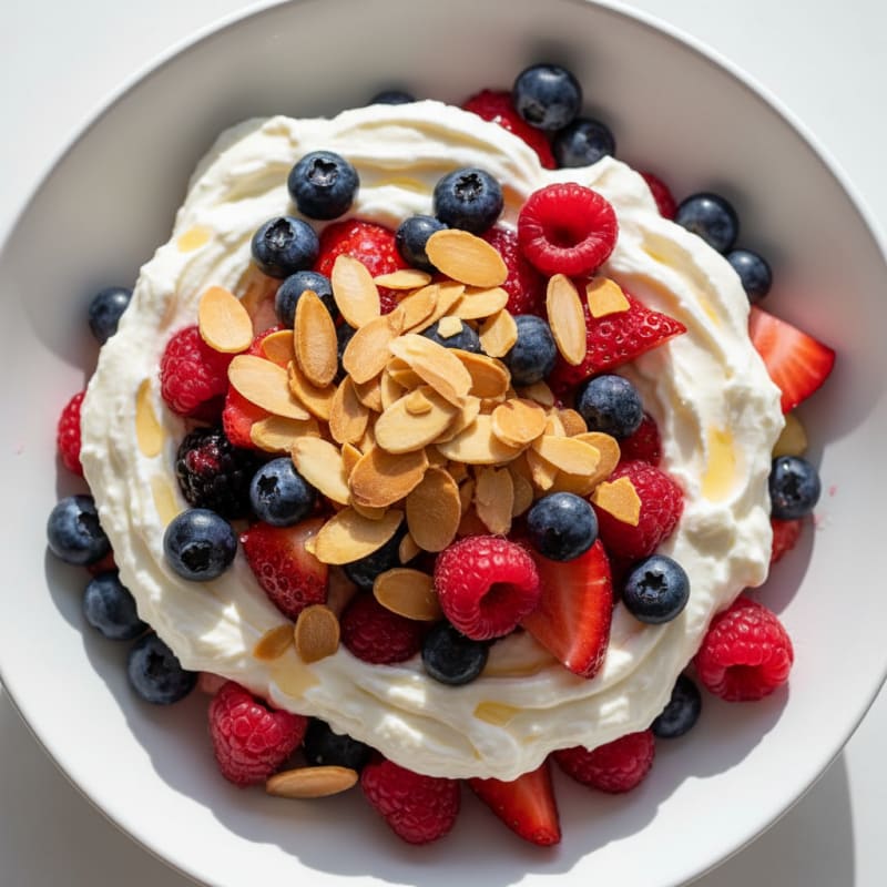 Greek Yogurt Protein Parfait with Mixed Berries and Almonds