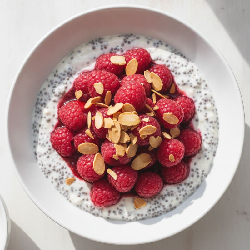 Skyr Chia Pudding with Raspberries and Toasted Almonds