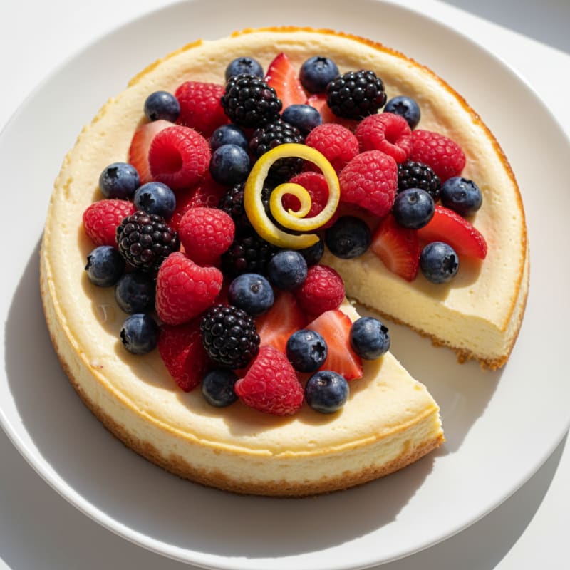 Greek Yogurt Protein Cheesecake with Mixed Berries