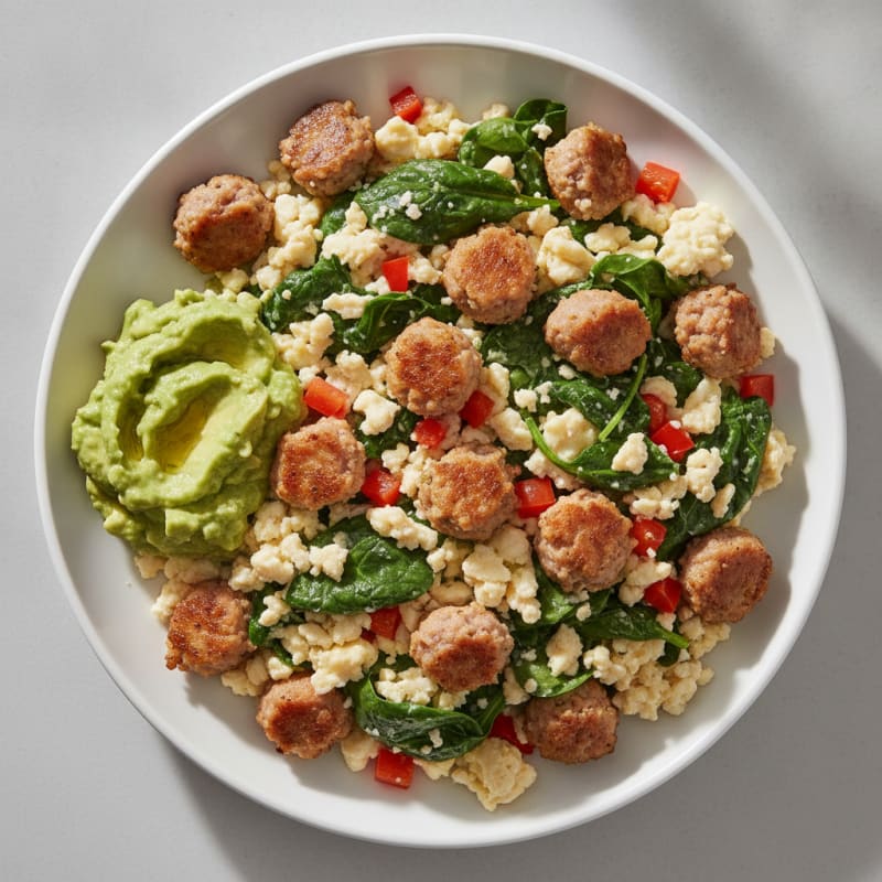 Egg White and Spinach Scramble with Turkey Sausage